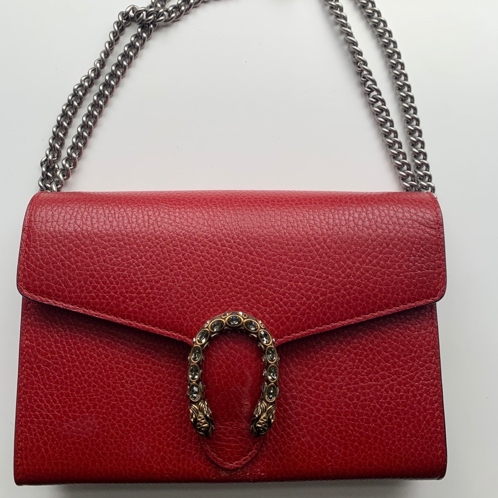 Gucci red Dionysus mini leather chain bag